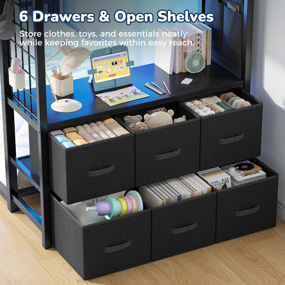 Twin Over Twin Bunk Bed with 6 Storage Drawers I44565