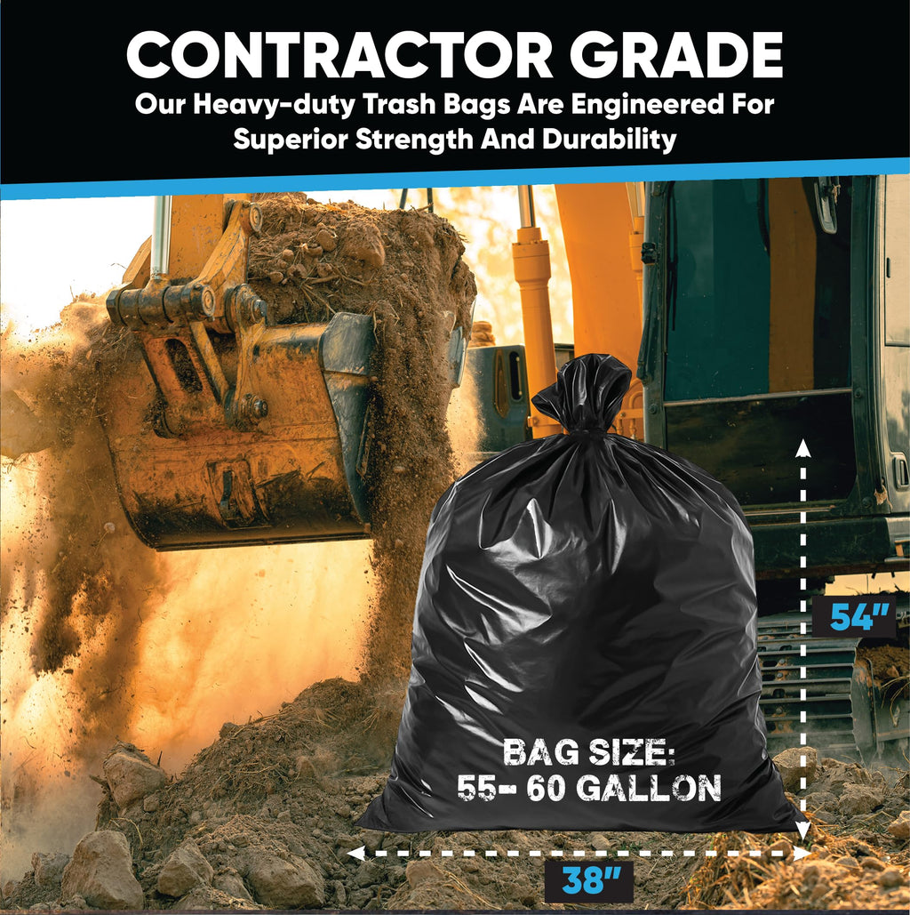 55 Gallon Heavy Duty Trash Bags 50 Count with Ties W705