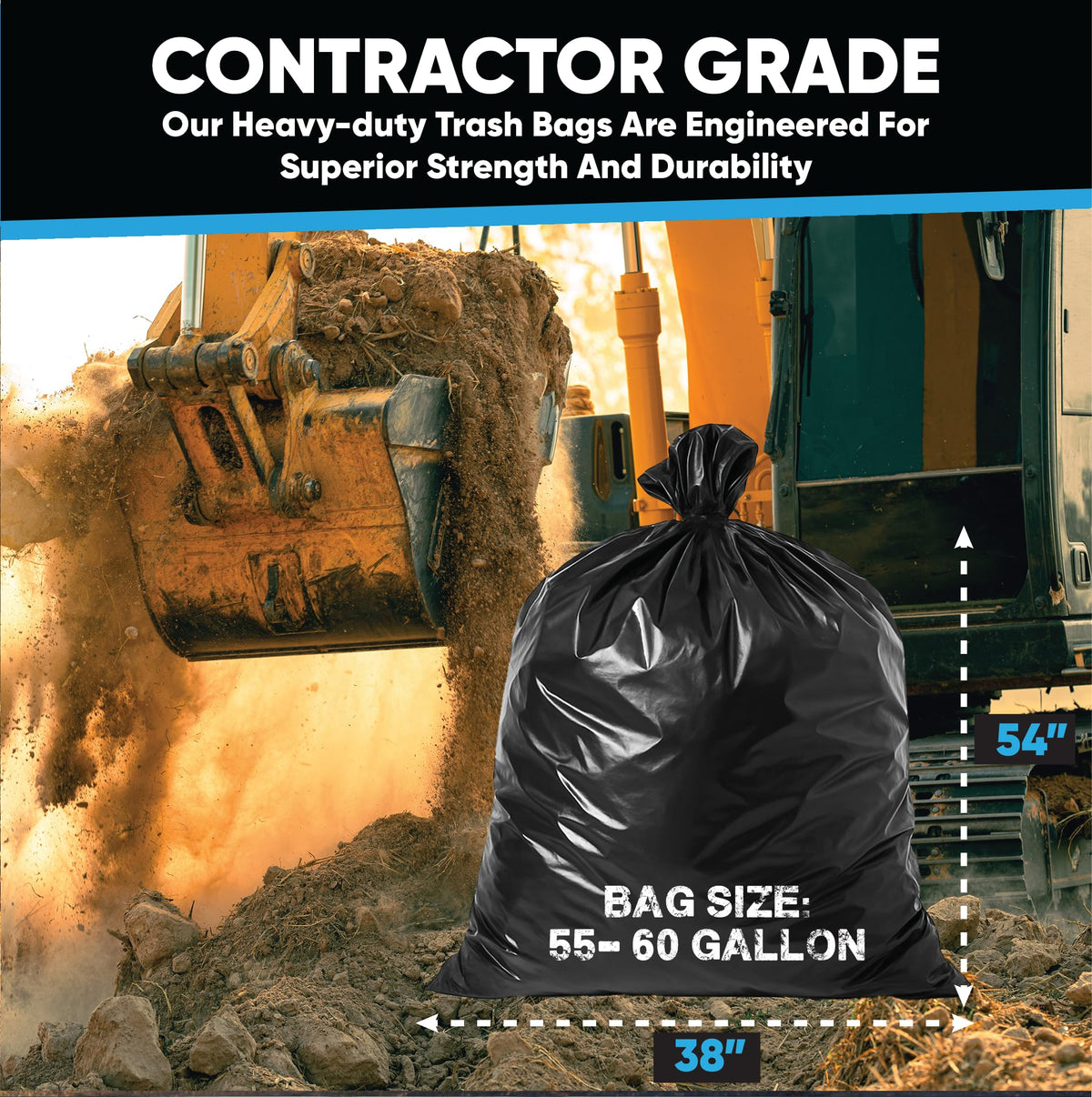 55 Gallon Heavy Duty Trash Bags 50 Count with Ties W705