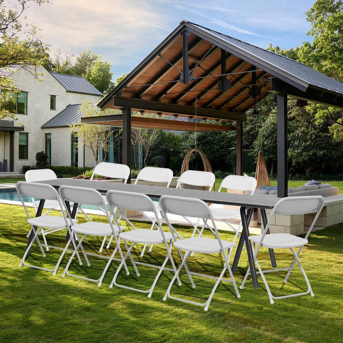 10 Pack White Plastic Folding Chairs with Steel Frame Q63319