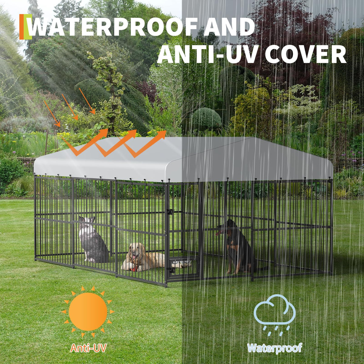 Large Outdoor Dog Kennel with Waterproof Canopy V130