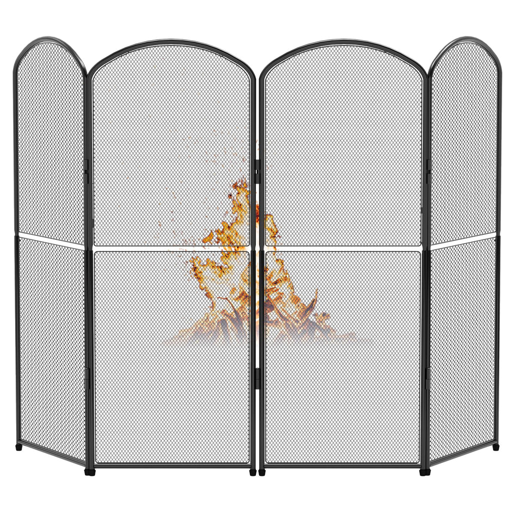 Black Metal Foldable 4-Panel Fireplace Screen X37195