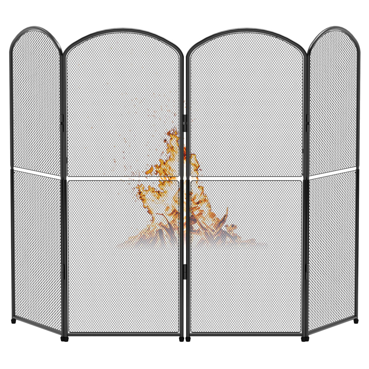 Black Metal Foldable 4-Panel Fireplace Screen X37195