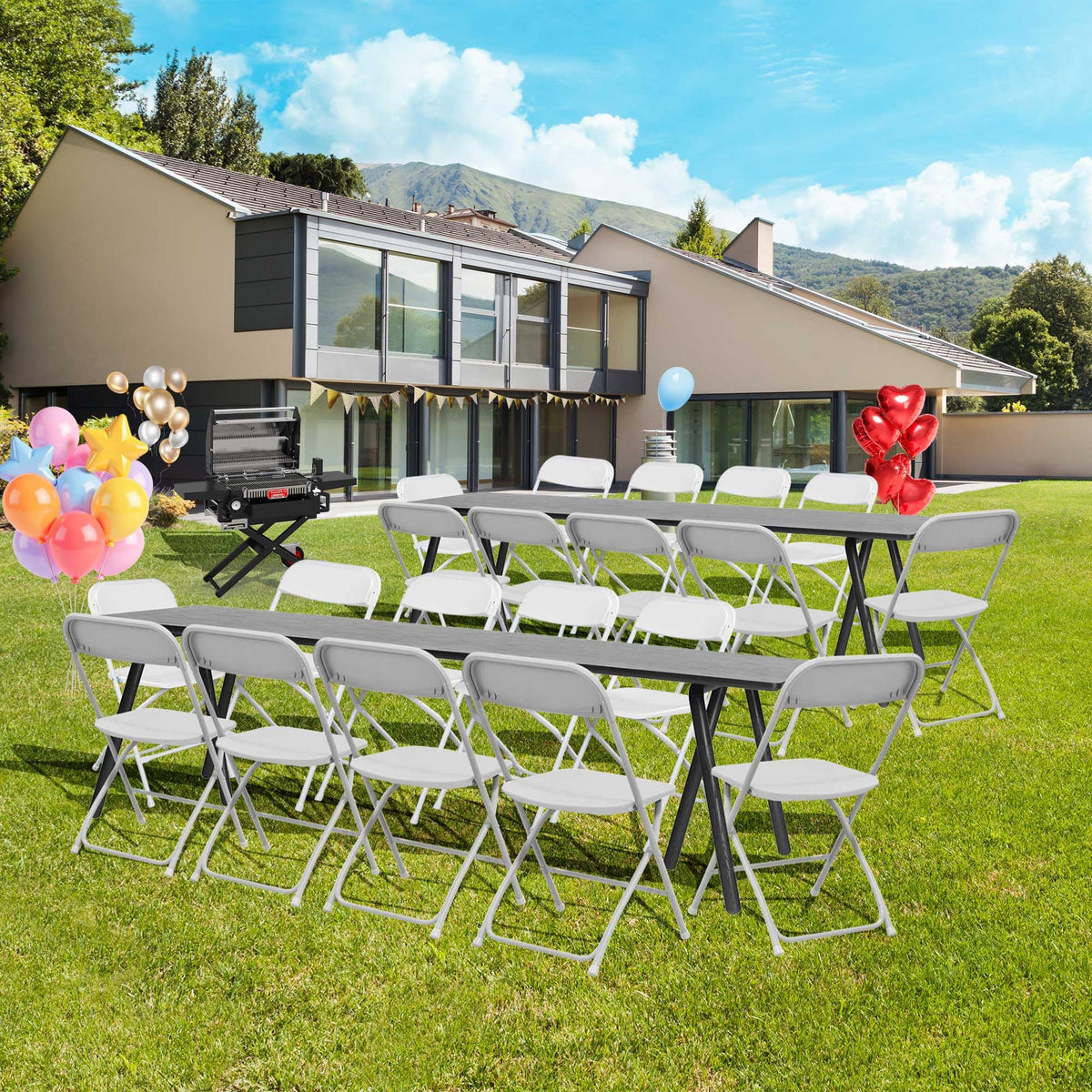 10 Pack White Plastic Folding Chairs with Steel Frame Q63319